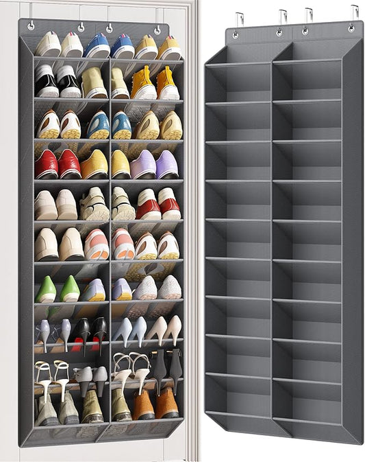 20-30 Pairs Over the Door Shoe Organizer, 10 Tiers Shoe Rack for Door, Hanging Shoe Organizer Storage for Closet, Bedroom, Bathroom with Wider & Deeper Pockets, Dark Gray