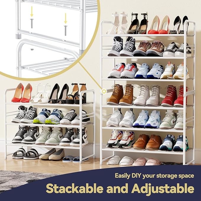 Simple Shoe Rack, 3 Tier Heavy Duty Metal Shoe Shelf 27 Inch Wide, White