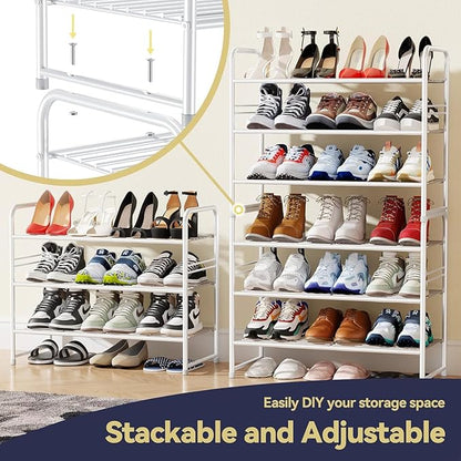 Simple Shoe Rack, 3 Tier Heavy Duty Metal Shoe Shelf 27 Inch Wide, White