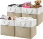 Patvingot 13x13x13 Cube Storage Bins,4 Pack Large Foldable Fabric Storage Cubes with Handles for Organizing Home, Closet, Shelf, Office(White&Khaki)