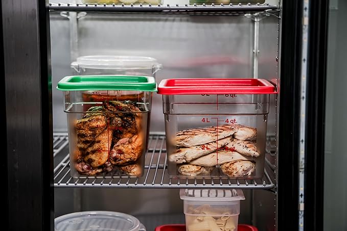 Cambro Food Storage Container with Lid (2 Pack) - Classic Series Square with Green Lid - 4 QT (Quart) - Commercial Grade for Food Prep (Clear)