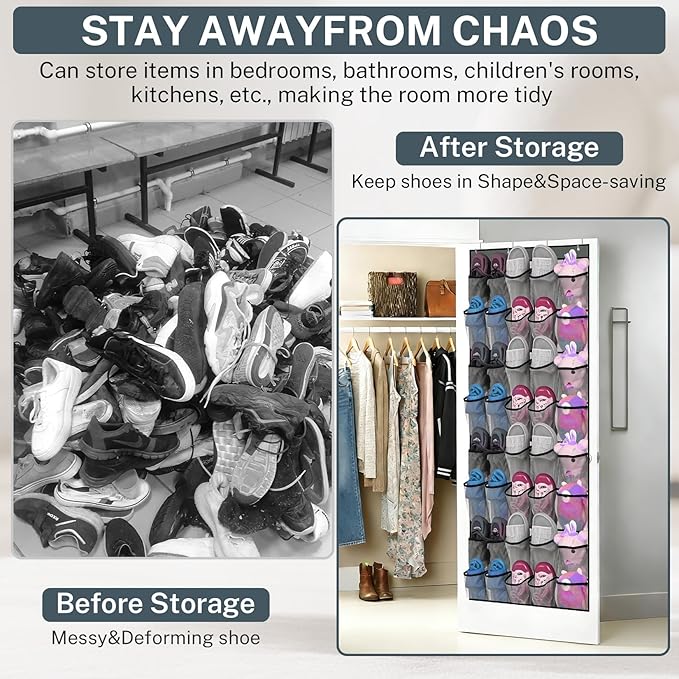 2PCS 40-Pocket Over the Door Shoe Organizer, Hanging Shoe Rack for Closet Door,Shoes Storage Holder Hanger with Large Mesh Pocket for Women Men Shoes,Flip Flops (Gray2)
