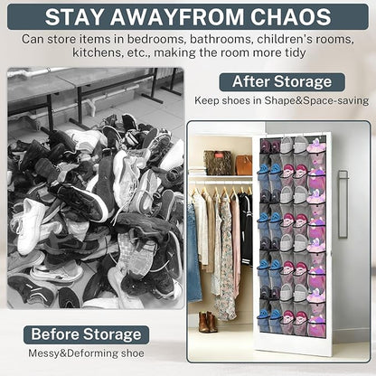 2PCS 40-Pocket Over the Door Shoe Organizer, Hanging Shoe Rack for Closet Door,Shoes Storage Holder Hanger with Large Mesh Pocket for Women Men Shoes,Flip Flops (Gray2)