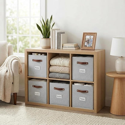 DECOMOMO Storage Bins, Cube Storage Bin with Labels, Fabric Storage Cubes for Shelves (11" / 6pcs, Light Texture Grey)