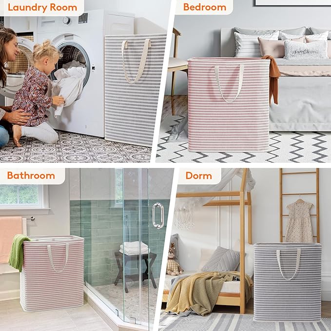 Lifewit 2 Pack Laundry Basket 100L Each, Collapsible Clothes Hamper with Reinforced Handles, Freestanding Waterproof Design for Bedroom and Laundry Room, Grey&Pink 200L Total