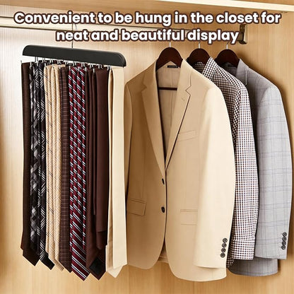 Tie Rack Hanger with 20 Foldable Metal Hooks, Space Saving Necktie Organizer for Men, Large Capacity, Wooden, Black