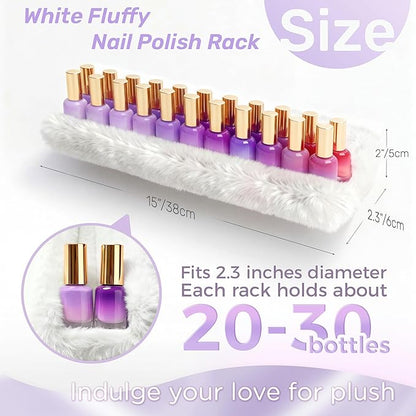 Care&More YJ 15 Inch Nail Polish Shelves, 4-Pack Fluffy Nail Polish Rack for Storing Nail Bottles, Sunglasses, Essential Oils, Plush Soft White