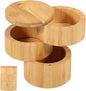 Bamboo Wood Salt Cellar, 3 Tier Round Salt Container with Swivel Magnetic Lid, Large Salt Spice Box with Spoon, Bamboo Wood Storage Box to Storage Pepper, Table Salt, Gourmet Salts, Spice
