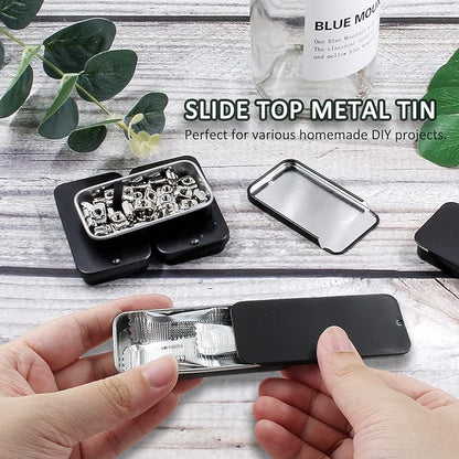 10 Pcs Black Metal Tin Container Slide Lid, 3.14" x 1.97" x 0.63" Metal Tin Container Slide Top for DIY Pills, Solid Perfumes, Lip Balms, Cards and Herbs