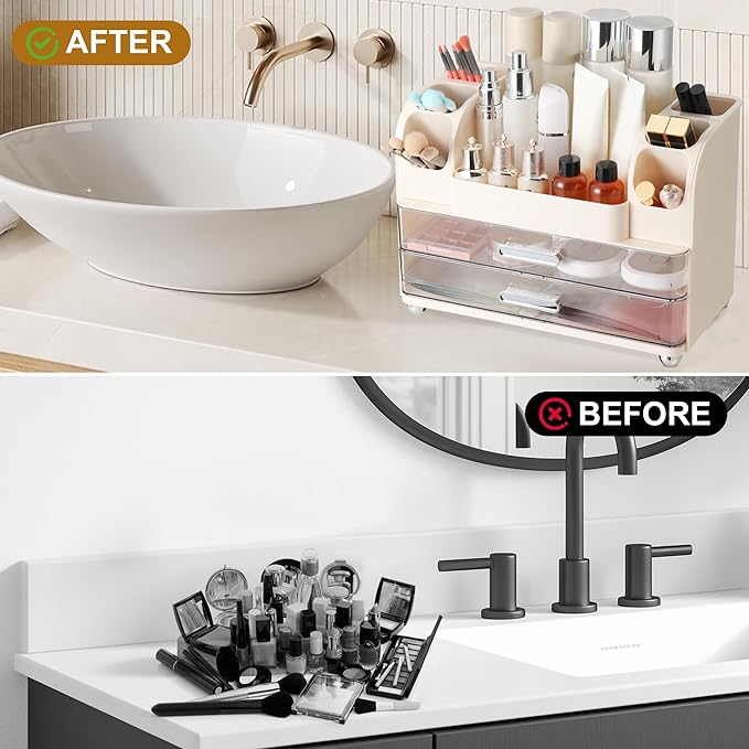 Large Makeup Organizer Countertop with Drawers, Make Up Organizer for Vanity, Makeup Storage Organizer Countertop Makeup Organizers for Skincare, Cream