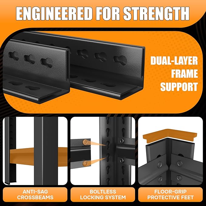 71.2" H Garage Shelving, 5 Tier Storage Shelves Load 3000 lbs, Adjustable Garage Shelves, Metal Shelving Unit for Warehouse, Basement, Pantry, 35.4" Wx 15.7" D x 71.2" H, Black
