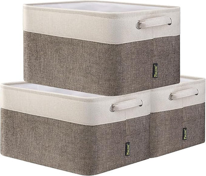 BALEINE 3 Pack Fabric Closet Storage Bins for Shelves, Linen Closet Organizers and Storage, Decorative Baskets for Organizing, Shelf, Clothes, Home, Office (Brown, 15"x11"x9.5")