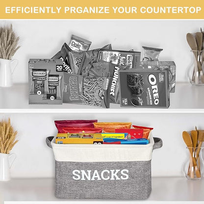 Snack Organizer for Pantry, Foldable Fabric Snack Storage Basket with Handles, Snack Bin Pantry Storage and Organization, Snack Organizer for Countertop, Kitchen, Movie Night, Office, Waiting Room