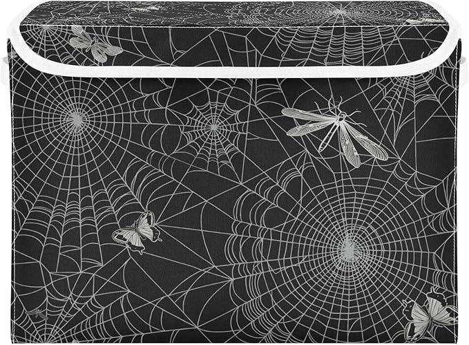 senya Halloween Baskets Collapsible Storage Bins with Lids, Spiderweb Butterfly Dragonfly Storage Boxes Clothes Baskets for Organizing