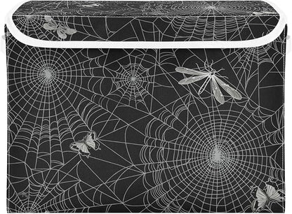 senya Halloween Baskets Collapsible Storage Bins with Lids, Spiderweb Butterfly Dragonfly Storage Boxes Clothes Baskets for Organizing