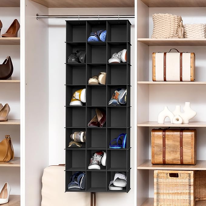 Simple Houseware 24 Section Shelves Hanging Shoes Organizer Holder for Closet, Black