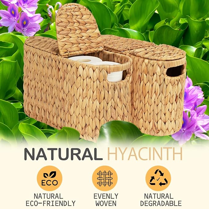 Toilet Paper Basket with Lid for 6 Rolls, Water Hyacinth Wicker Toilet Paper Storage Holder, Toilet Paper Storage for Bathroom