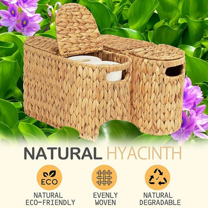 Toilet Paper Basket with Lid for 6 Rolls, Water Hyacinth Wicker Toilet Paper Storage Holder, Toilet Paper Storage for Bathroom