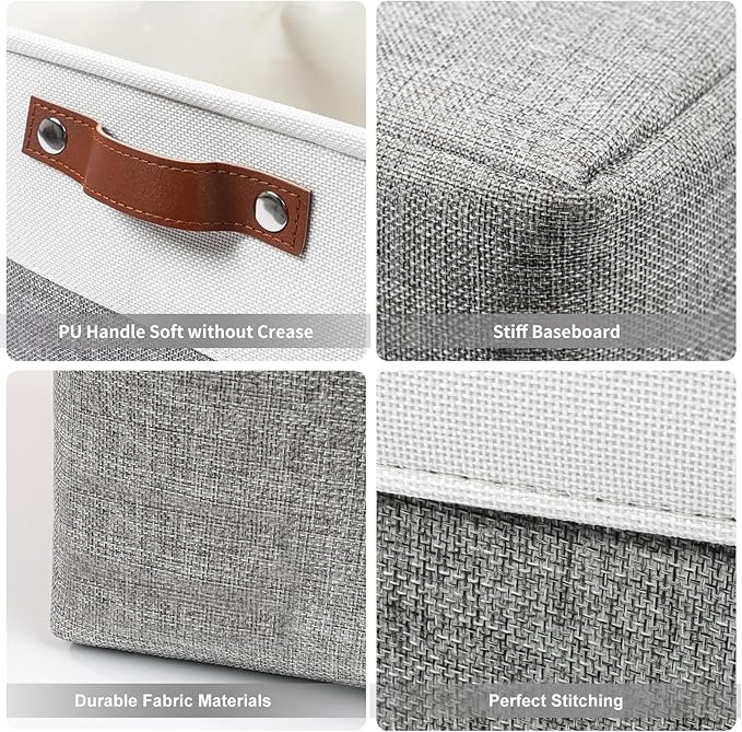 Bagnizer Storage Bins Large Fabric Storage Baskets for Shelves 3 Pack, Decorative Linen Closet Baskets with Handles for Organizing, Shelf, Clothes, Home, Office, 15x11x9.5Inches (Grey&White)