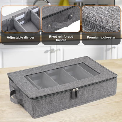 Flatware Utensil Storage Case, Silverware Storage Box Chest with Adjustable Dividers, Cutlery Storage Holder with Zipper Lid for Organizing Cutlery, Flatware, Knives, Large Capacity Gray