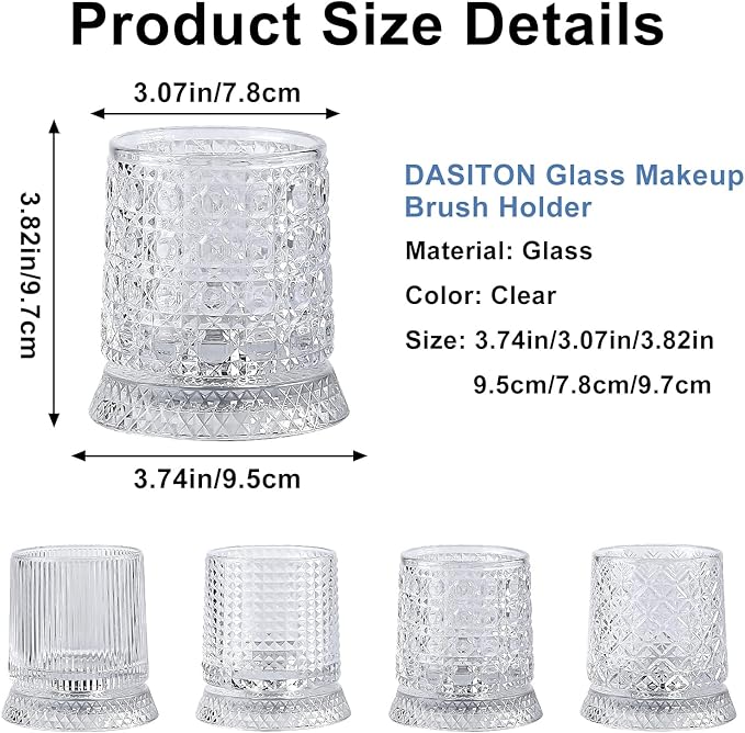 DASITON Makeup Brush Holder Organizer, Crystal Cosmetic Brushes Storage Holder Glass Makeup Organizer, 360° Rotating Make Up Brush Cup for Vanity, Dresser, Bathroom, Pen Pencil Holder for Desk (Clear)