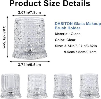 DASITON Makeup Brush Holder Organizer, Crystal Cosmetic Brushes Storage Holder Glass Makeup Organizer, 360° Rotating Make Up Brush Cup for Vanity, Dresser, Bathroom, Pen Pencil Holder for Desk (Clear)