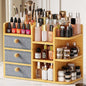 Large Makeup Organizer For Vanity, Large Capacity 3 Tiers Bamboo Bathroom Counter Organizers and Storage, Countertop Makeup Brush Holder, Nail Polish Perfume Stand with 3 Drawers and 10 Compartments