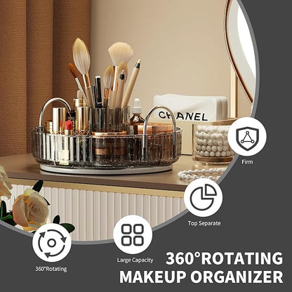 YCIA&DONE Rotating Makeup Organizer for Vanity, Large Capacity Make Up Storage Skin care Shelf Perfume Holders Cosmetic Dresser Organizer Countertop Spinning 360 (Smoky Gray, 1Tier)