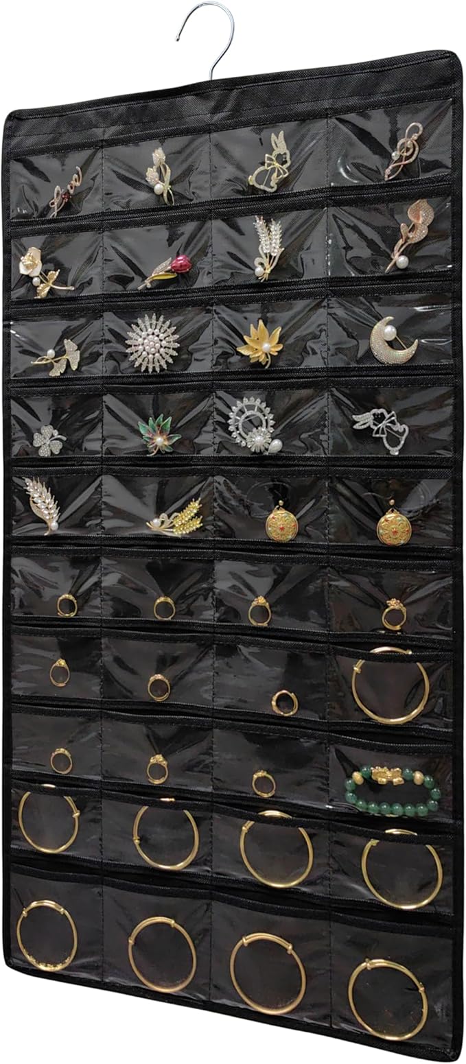 Hanging Jewelry Organizer for Closet Wall Door Double-Sided Jewelry Holder for Earrings, Necklaces, Rings 1 Pcs (Black)