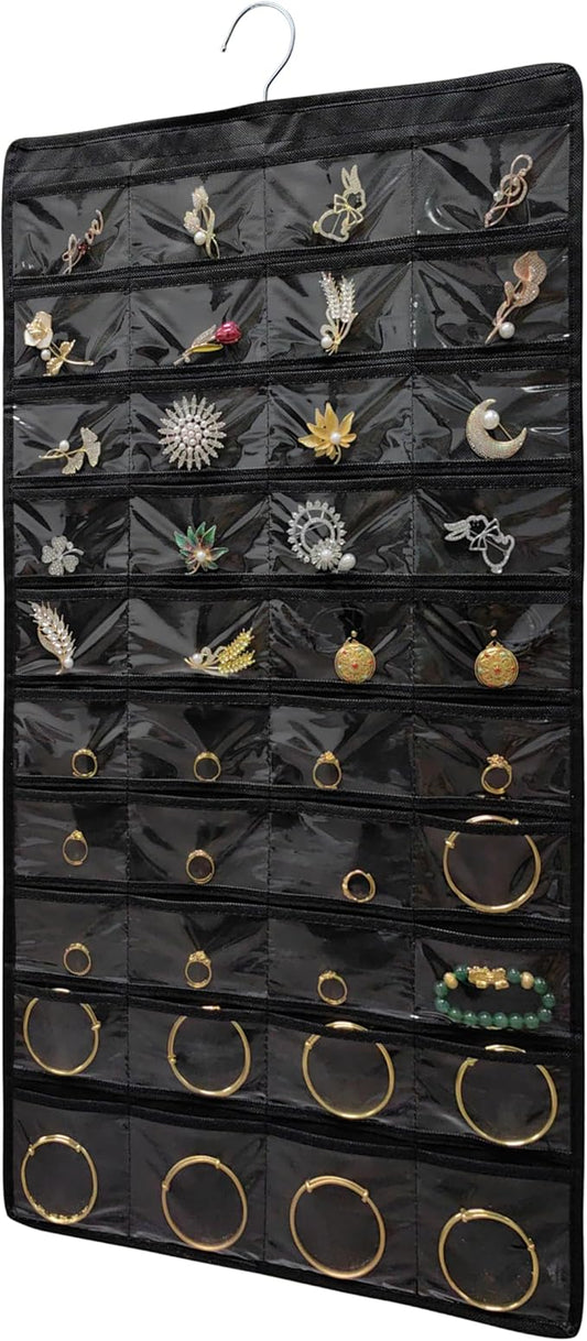 Hanging Jewelry Organizer for Closet Wall Door Double-Sided Jewelry Holder for Earrings, Necklaces, Rings 1 Pcs (Black)