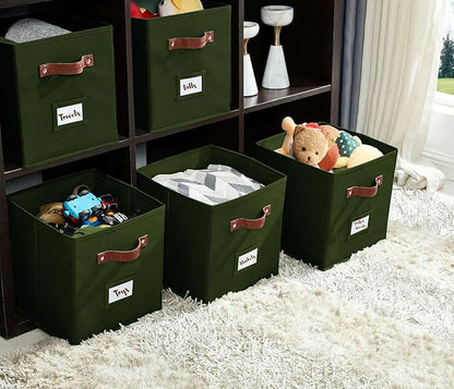 DECOMOMO Storage Cubes, 13x13x13 Storage Cube Bins with Labels, Fabric Organizer Bins (13" / 6pcs, Olive Green)