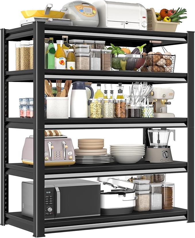 Garage Shelving Heavy Duty，Large Loads Adjustable Garage Storage Shelves, Metal Storage Racks and Shelving Units, Utility Rack Shelves,47.2”W x 24”D x 78”H,Black