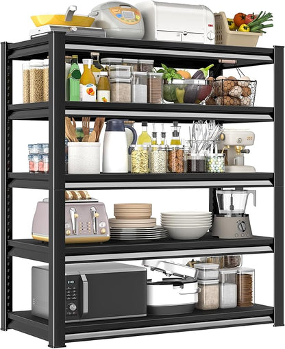 Garage Shelving Heavy Duty，Large Loads Adjustable Garage Storage Shelves, Metal Storage Racks and Shelving Units, Utility Rack Shelves,47.2”W x 24”D x 78”H,Black