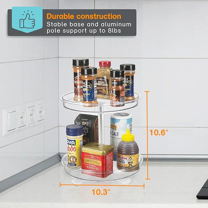 Polder 2-Tier Spinner Caddy, Kitchen and Bathroom Organization and Storage, with Dual Rotating Tables Lazy Susan, 8 lbs. Load Capacity, 10.6" x 10.3"