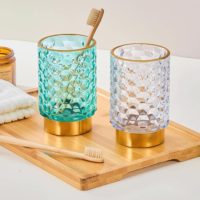 Makeup Brush Holder Organizer,Toothbrush Holders,Desk Pen Pencil Holder,Multifunctional Vintage Glass Brush Cup（A46-6-US）
