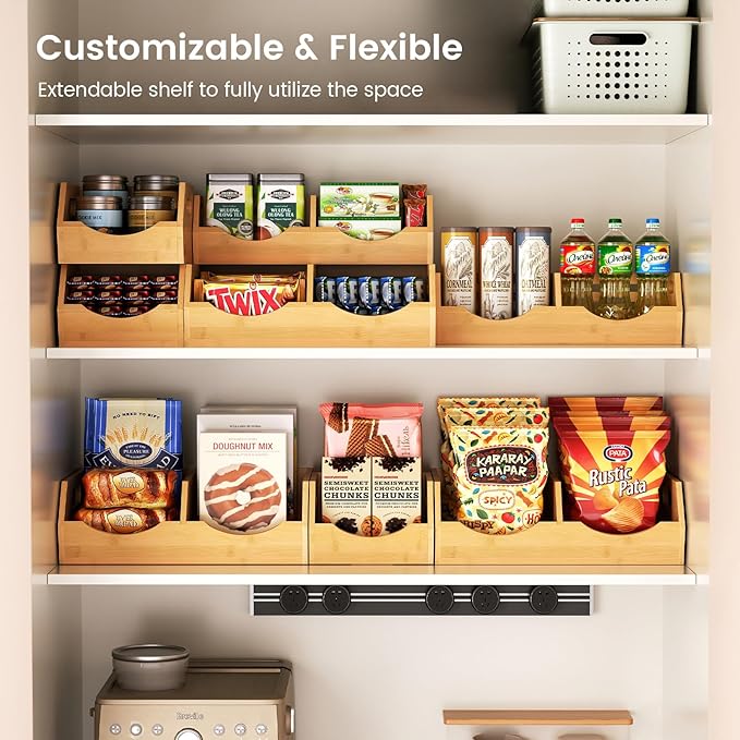 Onion Storage Bins Potato, 3 Tier Bamboo Pantry Storage Bin Stackable Ventilated Kitchen Organizer for Pantry, Countertop, Bathroom, Space-Saving, Easy Access Handle Natural Brown(Assembly Required)