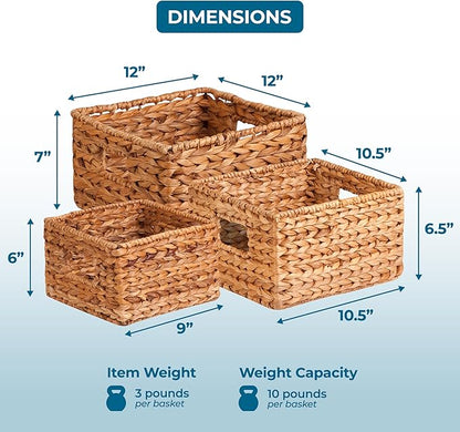 Honey-Can-Do Banana Leaf Storage Baskets –Water Hyacinth Woven Basket,Decorative Baskets for Shelves,Basket for Gifts,Closet,Pantry,and Home Organization,Set of 3,Multi-Size,(Pack of 3)