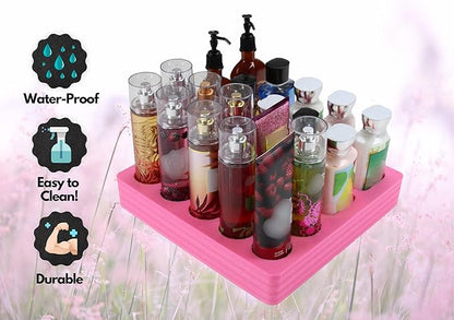Polar Whale Lotion and Body Spray Stand Organizer Large Tray Pink Durable Foam Washable Waterproof Insert for Home Bathroom Bedroom Office 12.3 x 11.75 x 2 Inches 20 Slots