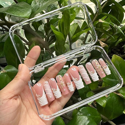 14Pcs Press On Nail Packaging Box Large,Press on Nail Storage Boxes for Press Ons Long, fit XL-3XL False Nail Display Cases with 60 Pcs Adhesive Tape, Plastic Clear Box for Fake Nails Storage Business