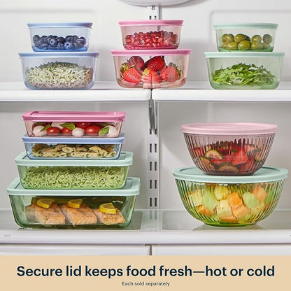 Pyrex Colors (3-Pack, Medium) Tinted Glass Round Food Storage Container Set, Snug Fit Non-Toxic Plastic BPA-Free Lids, Freezer Dishwasher Microwave Safe, 2 Cup, 4 Cup & 7 Cup
