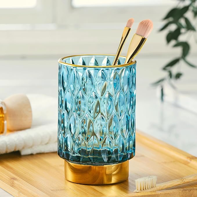 Makeup Brush Holder Organizer,Toothbrush Holders,Desk Pen Pencil Holder,Multifunctional Vintage Glass Brush Cup（A39-3-US）