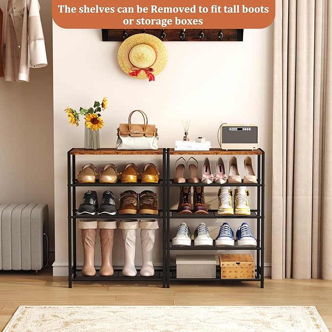 HOMEFORT 5-Tier Shoe Rack, Shoe Storage Shelf with MDF Top Board, Shoe Rack Organizer, Each Tier Fits 3 Pairs, Entryway Shoe Stand with Sturdy Shelves, Rustic Brown