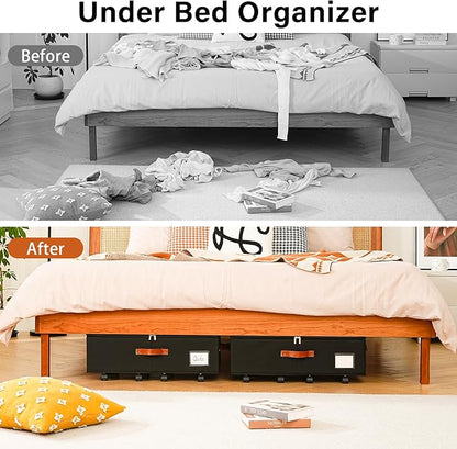 Freebat Under Bed Storage Organizer with Wheels, Underbed Container with Clear Lid Cover, Storage Bag Box with Visiable Window for Clothes, Bedsheet, Pillow, 2 Pack，7.5 inches