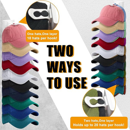 Hat Racks for Baseball Caps,Hats Rack Organizer Hold Up to 20 Hats,Hat Organizer for Baseball Caps Hat Holder Storage Display Adhesive/Wall Drilled for Wall,Door,Closet,Hat Racks for wall (1PK, White)
