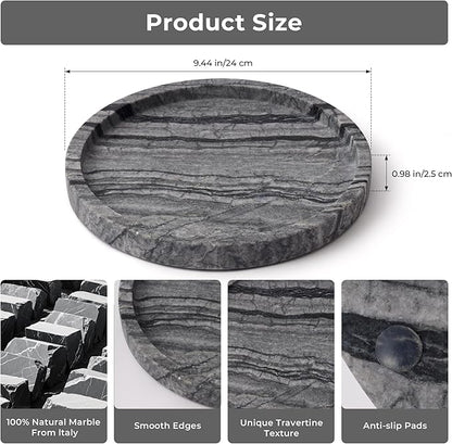 Natural Marble Vanity Tray for Bathroom Bedroom Kitchen Dresser, Round Decorative Trays for Jewelry, Perfume, Cosmetic, Candle, Countertop Storage Organizer for Home Decor Gray Black (WH017)