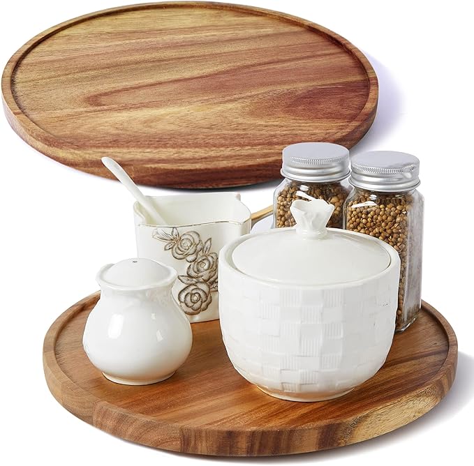 [ 2 Pack ] 12-inch Acacia Wood Lazy Susan Organizers, ACIAZAAZ Lazy Susan Turntable for Cabinet, Kitchen Turntable Storage for Table, Countertop, Pantry