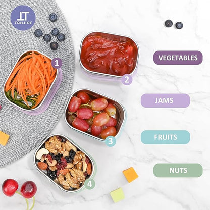 Tanjiae 8oz Small (1 CUP) Stainless Steel Snack Containers for Kids and Toddlers (Ages 1-3) | Easy Open Leak Proof Food Containers with Silicone Lids - Perfect Metal Lunch Box for Daycare and School
