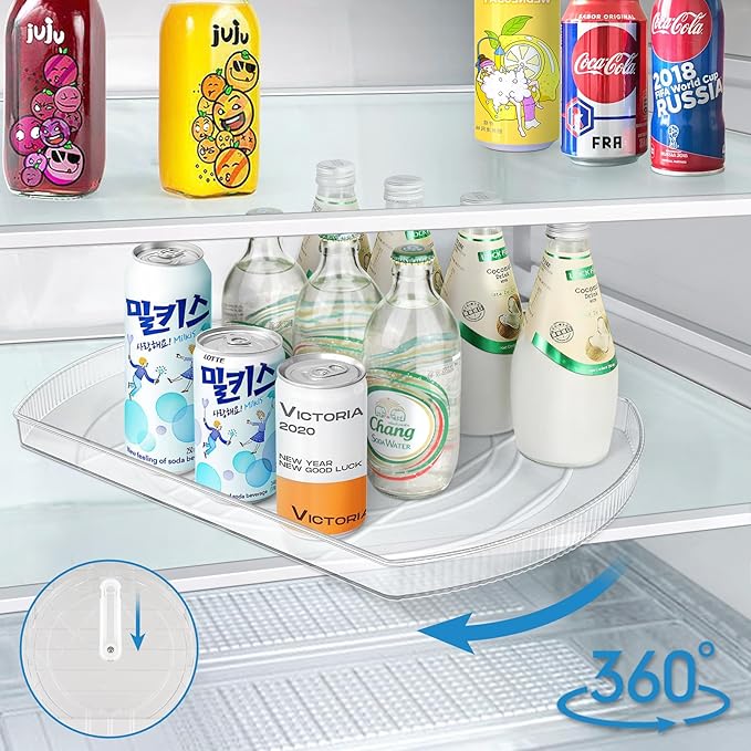Lazy Susan Turntable for Refrigerator, Square Turntable Organizer for Fridge Cabinet, Pantry, Countertop (15.3" x 11.1" Rectangle 2 Pack - Clear)