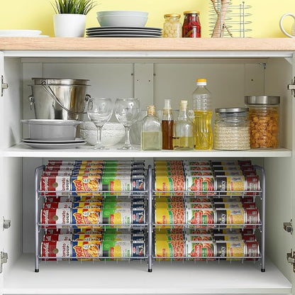 MOOACE Can Rack Organizer, 2 in 1 Can Storage Dispenser Holds up to 72 Cans, Can Organizer for Pantry Kitchen Cabinet, Silver