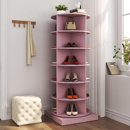 Rotating Shoe Rack Tower, 6-Tier Spinning Shoe Rack, Free Standing 360° Revolving Shoe Organizer Can Hold 24 Pairs of Shoes for Entryway Living Room Hallway (6-Tier, Pink)